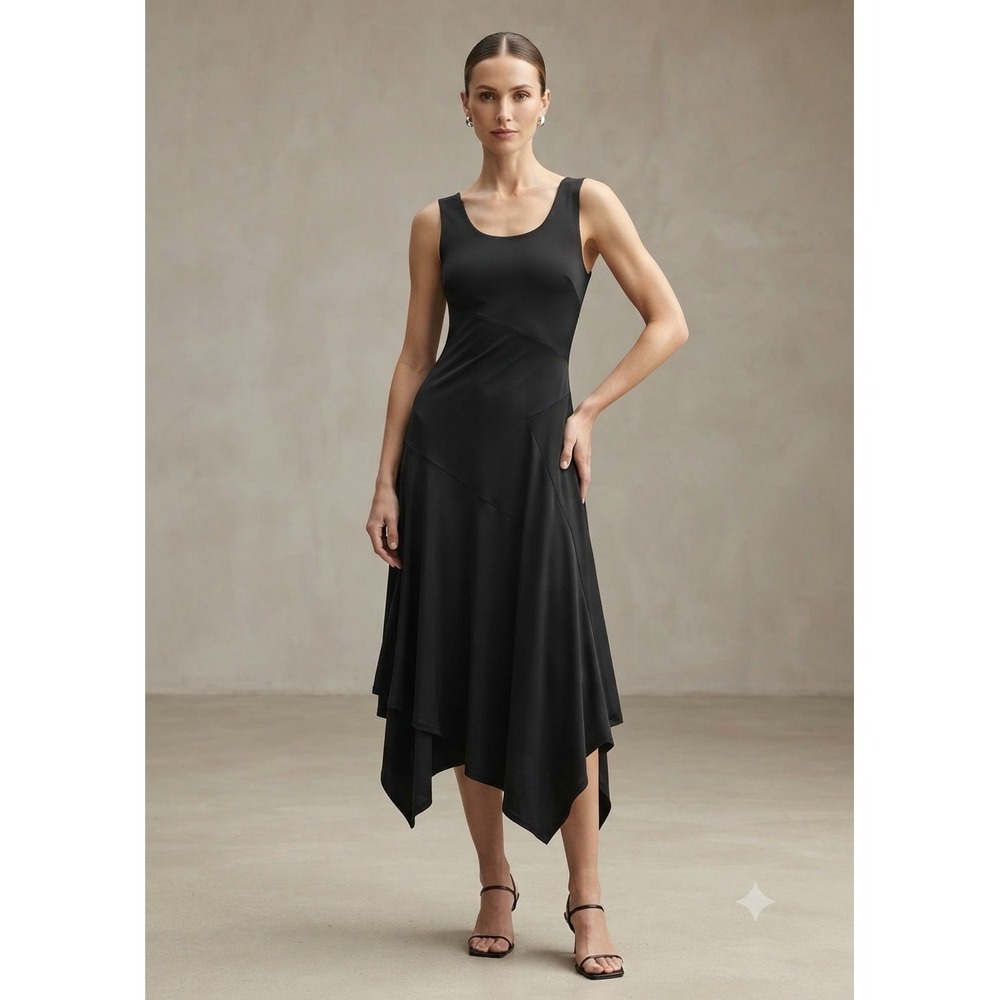 The Limited Womens Midi Dress Size XS Black Sleeveless Handkerchief Hem Midi